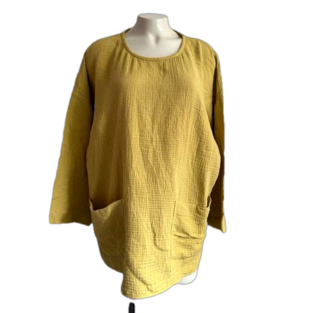 C&C California  100% cotton boxy pockets mustard color top MED NWT